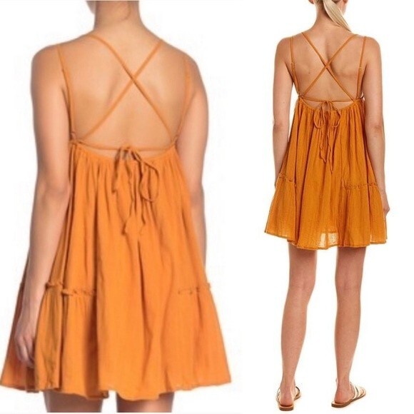 L*Space Mini Halter Crochet Elaina Sun Beach Dress S Orange Boho Swing Mini Sexy - Picture 2 of 11